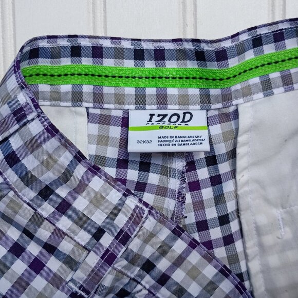 IZOD Golf Pants Mens 32 x 32 Plaid PerformX Flat Front Polyester Straight Leg - Picture 4 of 11